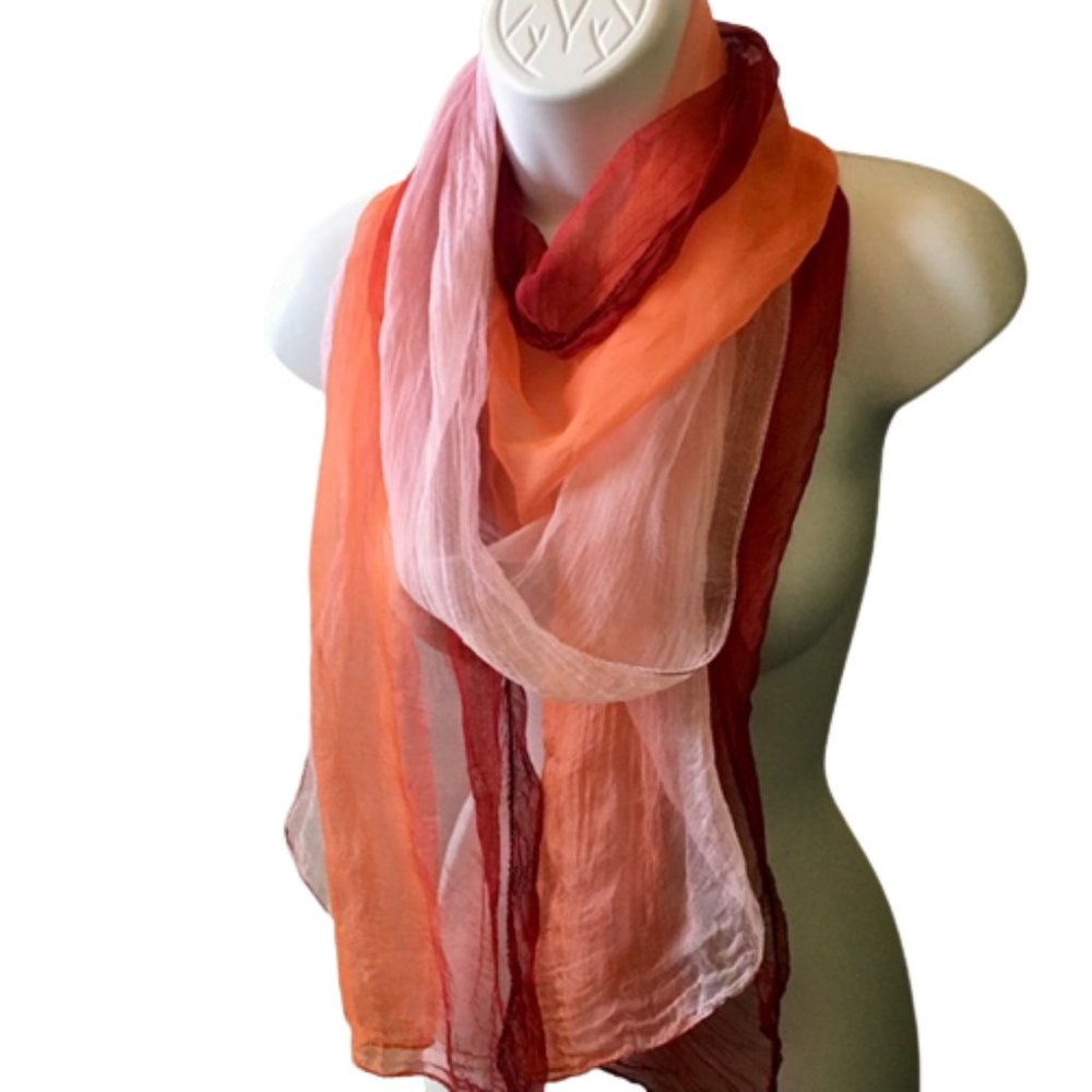 Accessorize Semi Sheer Scarf Gauze Ombre White Coral Red Oblong